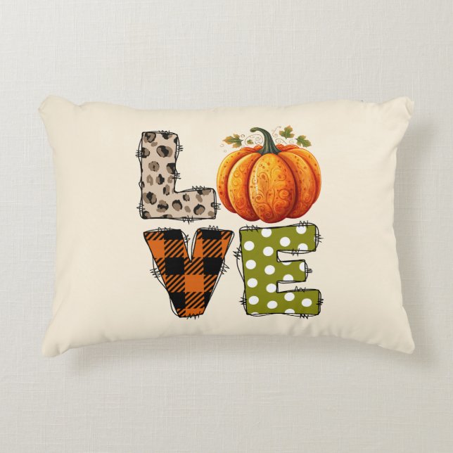 KÄRLEK - Cute Pumpkin & Polka Dot Brev Prydnadskudde (Framsidan)