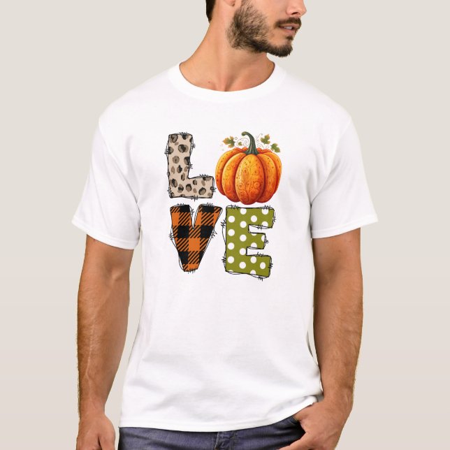 KÄRLEK - Cute Pumpkin & Polka Dot Brev T Shirt (Framsida)