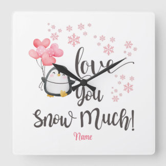 Kärlek - Cute Valentine Penguin Personlig Fyrkantig Klocka
