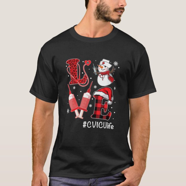 Kärlek CVICU Nurse Life Snögubbe Syringe jul Nu T Shirt (Framsida)