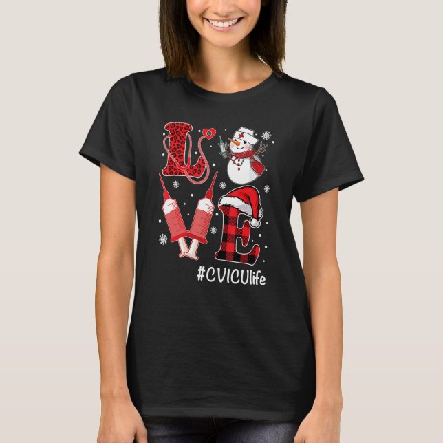 Kärlek CVICU Nurse Life Snögubbe Syringe jul Nu T Shirt (Framsida)