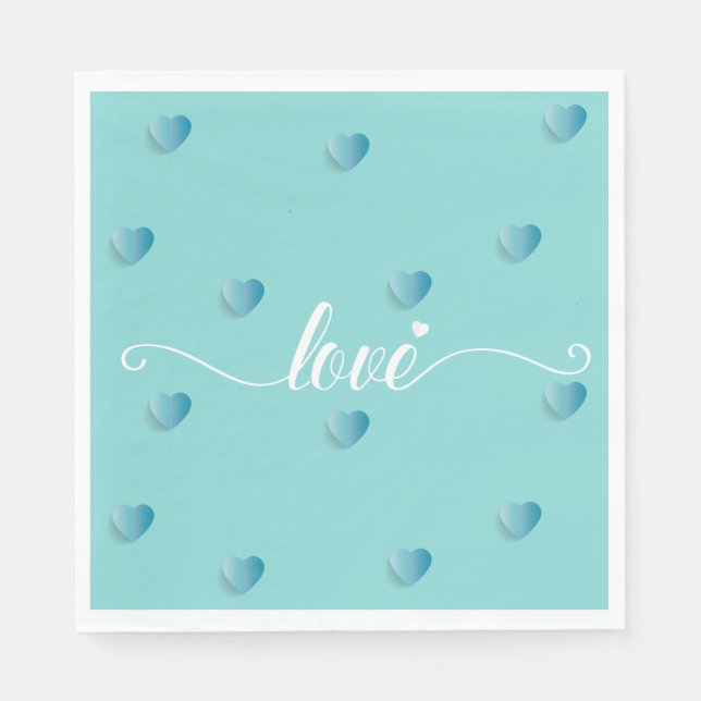 Kärlek cyan calligraphy-hjärta pappersservett (Framsidan)
