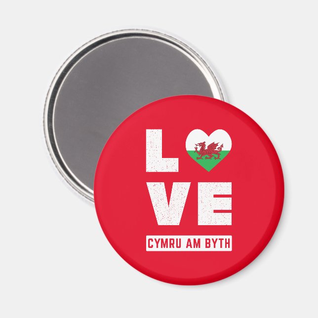 Kärlek Cymru am Byth Wales Flagga Welsh Roots Vint Magnet (Front/Back)
