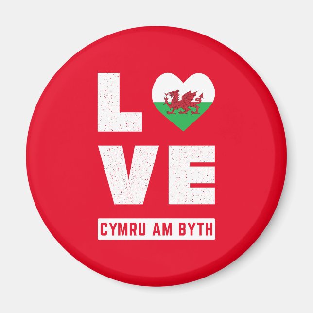 Kärlek Cymru am Byth Wales Flagga Welsh Roots Vint Magnet (Framsidan)