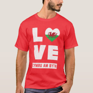 Kärlek Cymru am Byth Wales Flagga Welsh Roots Vint T Shirt