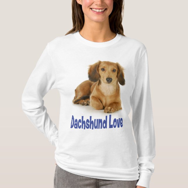 Kärlek Dachshund Puppy Hund Tee Shirt (Framsida)