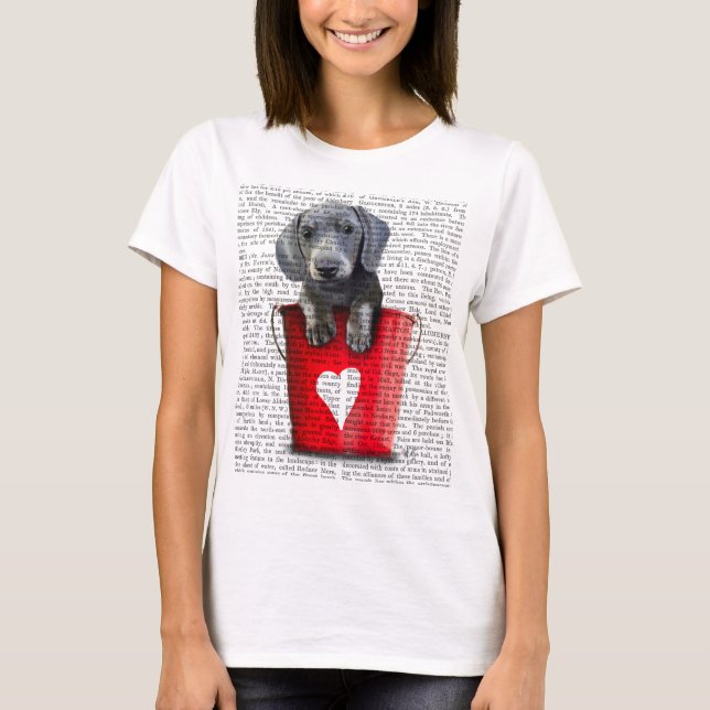 Kärlek Dachshund Puppys fickor T-shirt (Framsida)