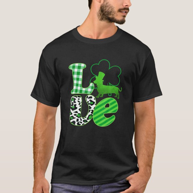 Kärlek Dachshund Weiner Hundar St patrick's day T Shirt (Framsida)