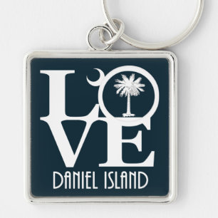 KÄRLEK Daniel Island South Carolina Fyrkantig Silverfärgad Nyckelring