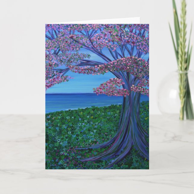 Kärlek & det rosa träd av hjärtor kort (Framsida)