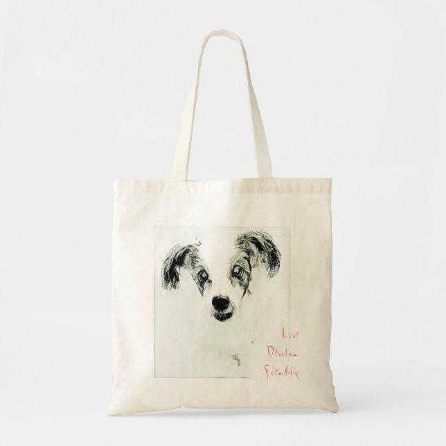 Kärlek, Devotion, Vänskap Hund Sketch Tote Bag Tygkasse (Framsidan)