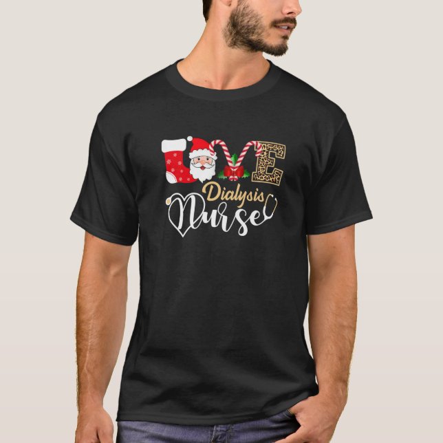 Kärlek Dialysis Nurse Santa Stethoscope Leopard Ch T Shirt (Framsida)