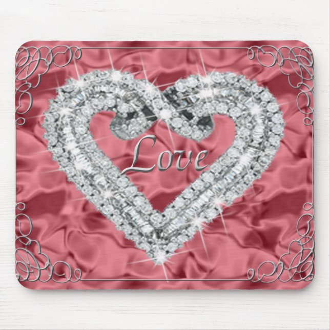 Kärlek Diamond Heart Red Mouse Pad Musmatta (Framsidan)