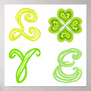 KÄRLEK Diamond Klöver St. Patrick's Day-tyg Poster