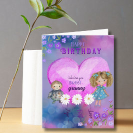 Kärlek dig, Granny Söt Lila Birthday Card Kort