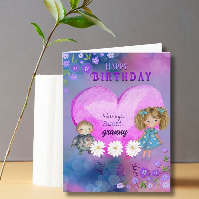 Kärlek dig, Granny Söt Lila Birthday Card Kort (Love you, Granny Pretty Purple Birthday Card)
