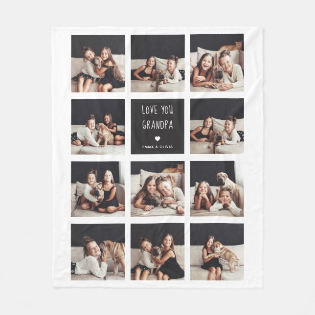 Kärlek din morfar| Handskriven text för fotosamlin Fleecefilt (Framsidan)