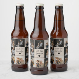 Kärlek din morfar med hjärta och foton - ölflaska etikett