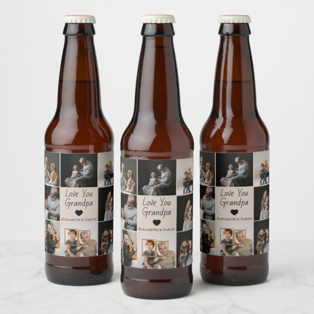 Kärlek din morfar med hjärta och foton - ölflaska etikett (Flaskor)