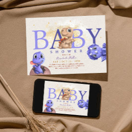 Kärlek Dino Simple Funny Cute Dragon Pojke Shower Inbjudningar