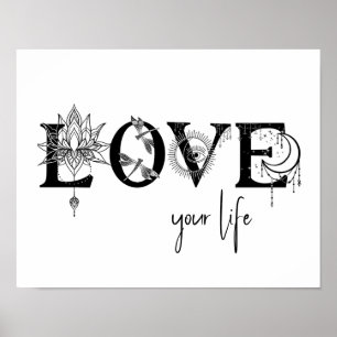 Kärlek ditt liv Stars Lotus måne Sol drakonflys Poster