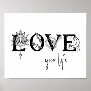 Kärlek ditt liv Stars Lotus måne Sol drakonflys Poster