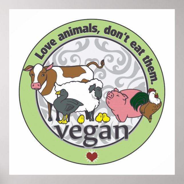 Kärlek djur äter inte dem Vegan Poster (Framsidan)