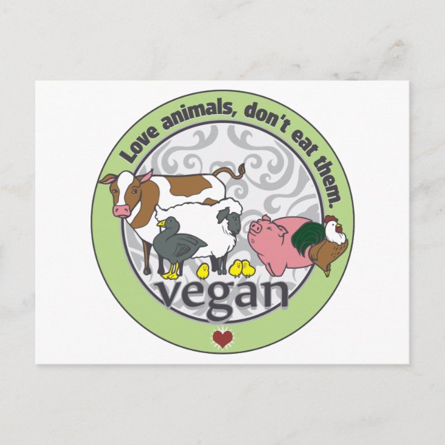 Kärlek djur äter inte dem Vegan Vykort (Framsida)