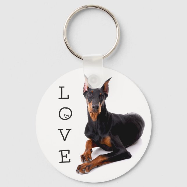 Kärlek Doberman Pinscher Puppy Hund Keychain Nyckelring (Framsida)