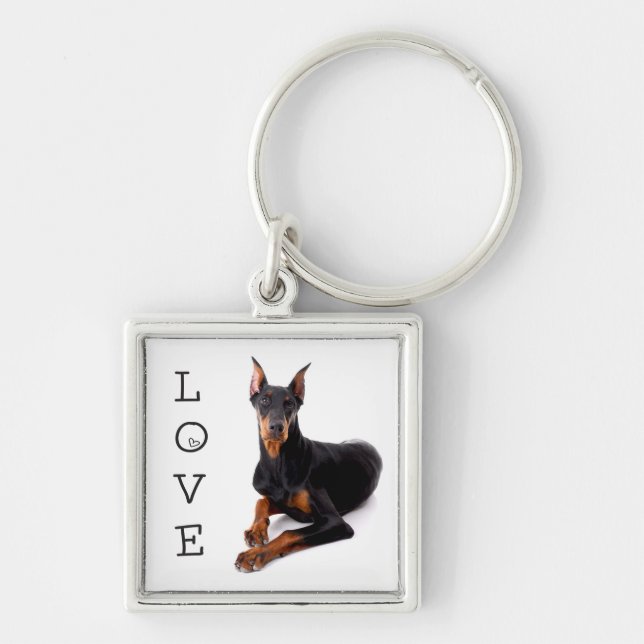 Kärlek Dobermann Valp Nyckelring Hund (Framsidan)