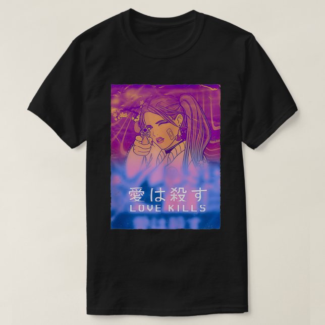 Kärlek Dödas Anime Manga Japan Vaporwave Aesthetic T Shirt (Design framsida)