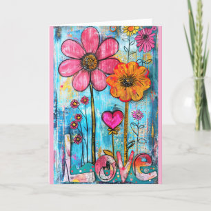 *~**~ KÄRLEK Doodle Art Colorful Whimsical Flower Tack Kort