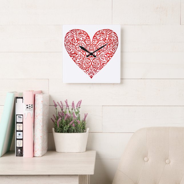 Kärlek Doodle Heart Abstrakt Art, nr 02 Fyrkantig Klocka (Läsesal)