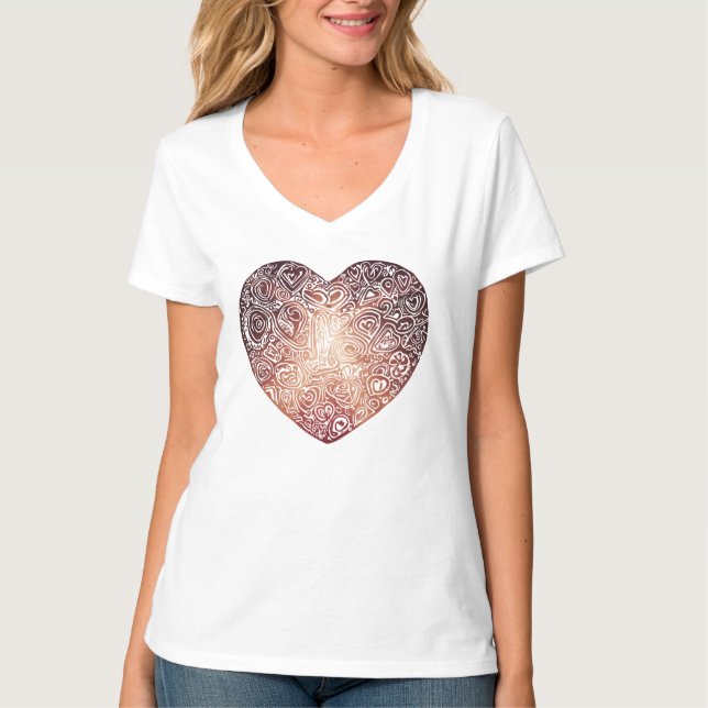 Kärlek Doodle Heart Abstrakt Art T Shirt (Framsida)