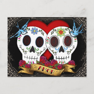 Kärlek Döskallar Day of the dead vykort