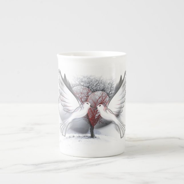 Kärlek Doves Bone China Mugg Benporslin Mugg (Framsidan)