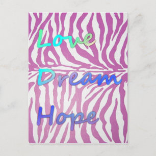 Kärlek, Dream, Hope Zebra tryck vykort