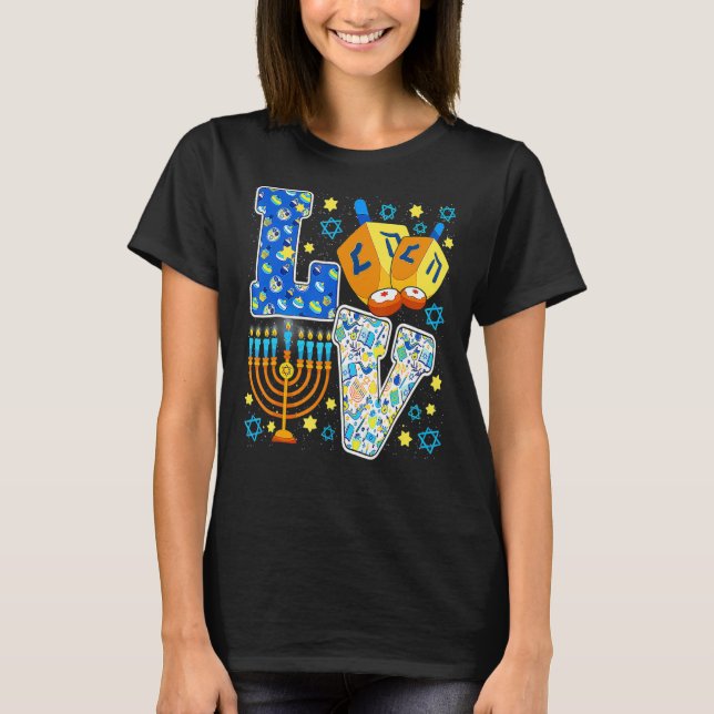 KÄRLEK Dreidel Menorah Chanukah Cute Hanukkah Paja T Shirt (Framsida)