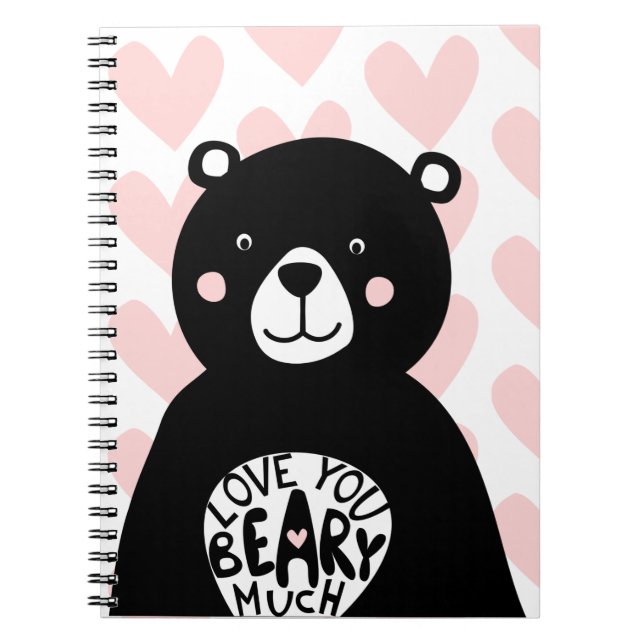 Kärlek du Beary Mch Cute Bear Girly Rosa Heart Anteckningsbok (Framsidan)