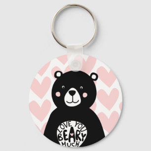 Kärlek du Beary Mycket Black Bear Rosa Heart Quote Nyckelring