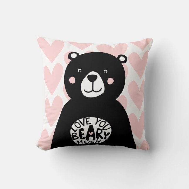 Kärlek du Beary Mycket Nordic Black Bear Lettering Kudde (Framsida)