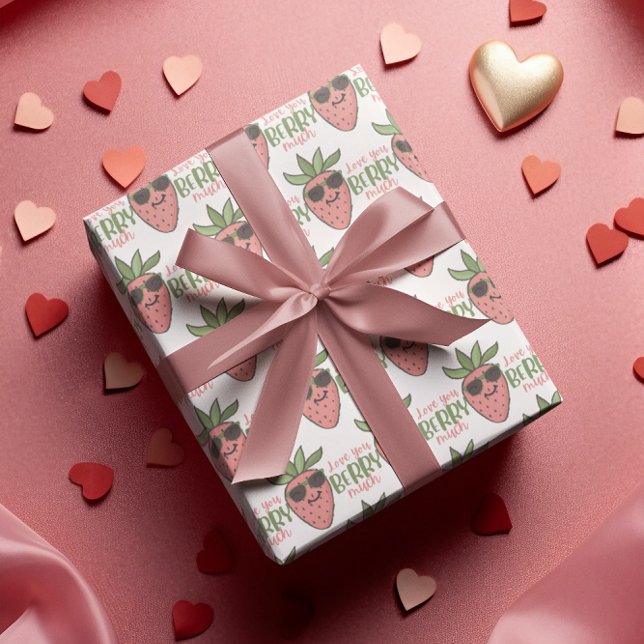 Kärlek Du Berry är mycket Papper Presentpapper (Let someone know that you love them, "berry much" with this cute strawberry wrapping paper! )