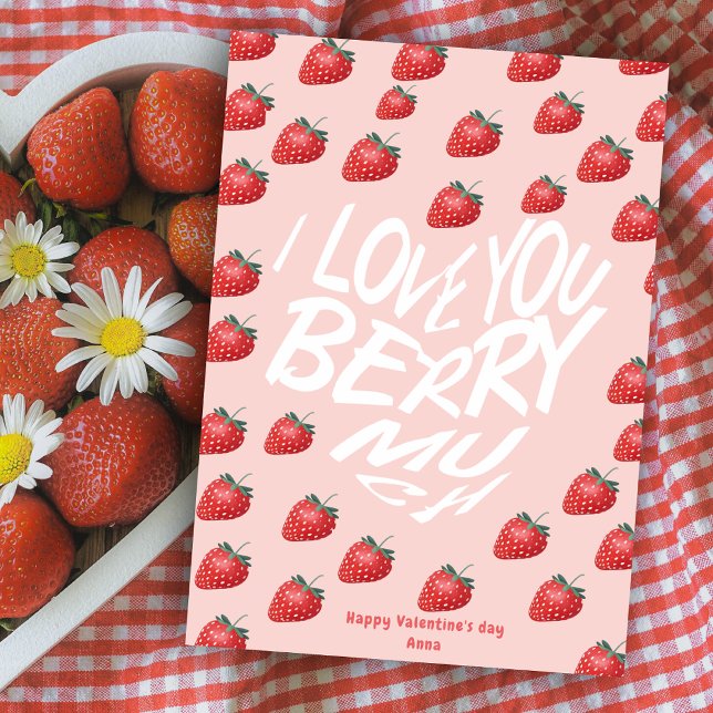 Kärlek du Berry Mo Red Strawberry Valentine's Helgkort (Skapare uppladdad)