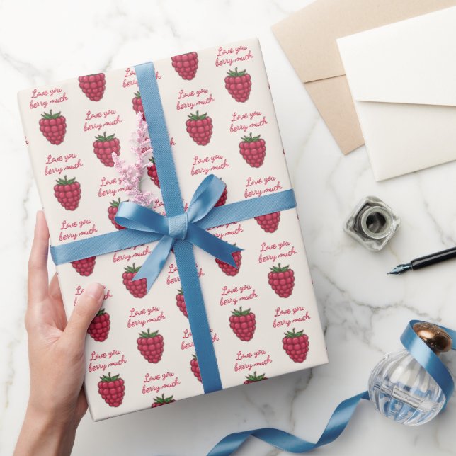 Kärlek Du Berry Müch Raspberry Mönster | Valentine Presentpapper (Gifting)