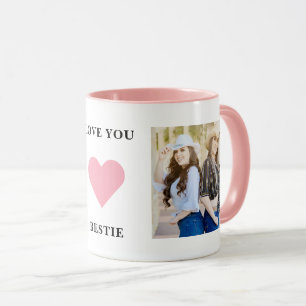 Kärlek du Bestie Rosa Heart BFF Best Friend Photo Mugg