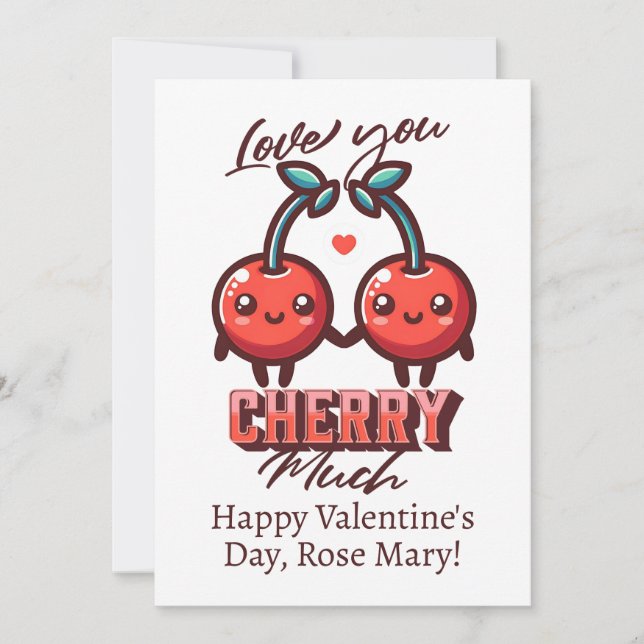 Kärlek Du Cherry Mch Cute Cherries Valentine Julkort (Framsida)
