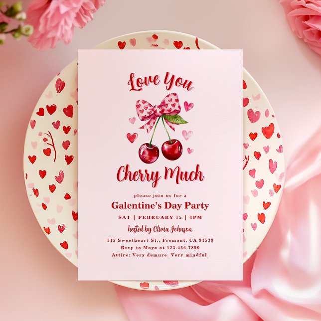 Kärlek Du Cherry MYCKET Galentine's Day Party Inbjudningar (Skapare uppladdad)
