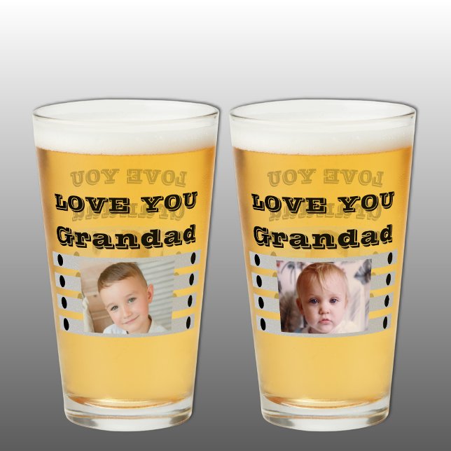 Kärlek du Farfar två foton svart grått öl Glaskopp (Beer Glass gift for Grandad)
