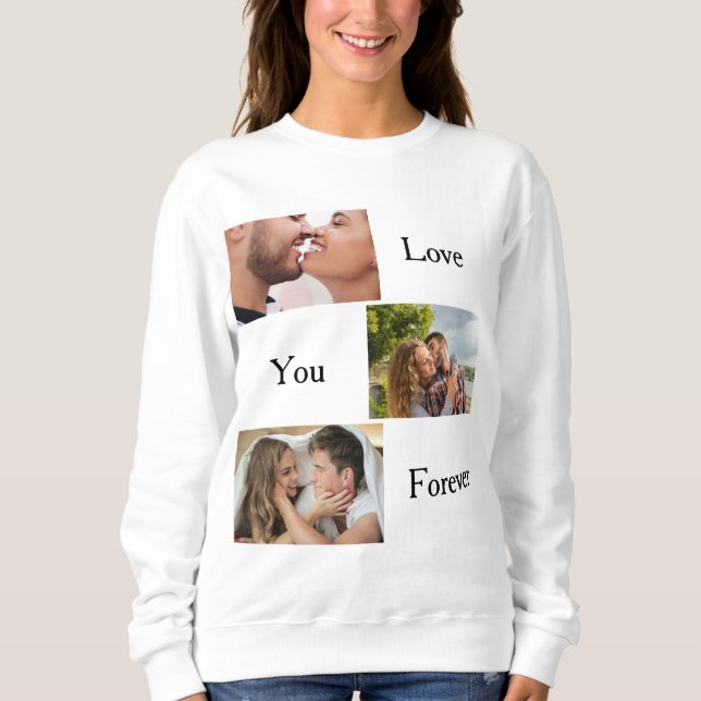 Kärlek Du för Anpassningsbar 3 Foto och Namn Par T Shirt (Framsida)