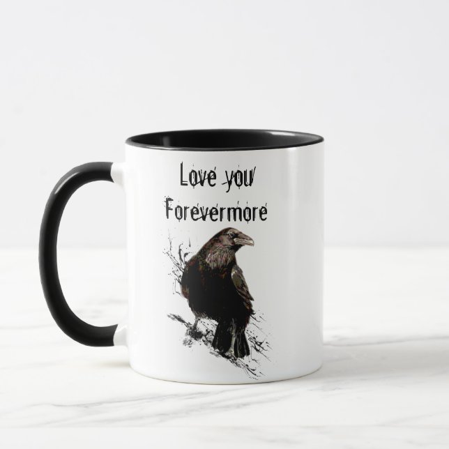 Kärlek du Forevermore Roligt Raven Quote Mugg (Vänster)
